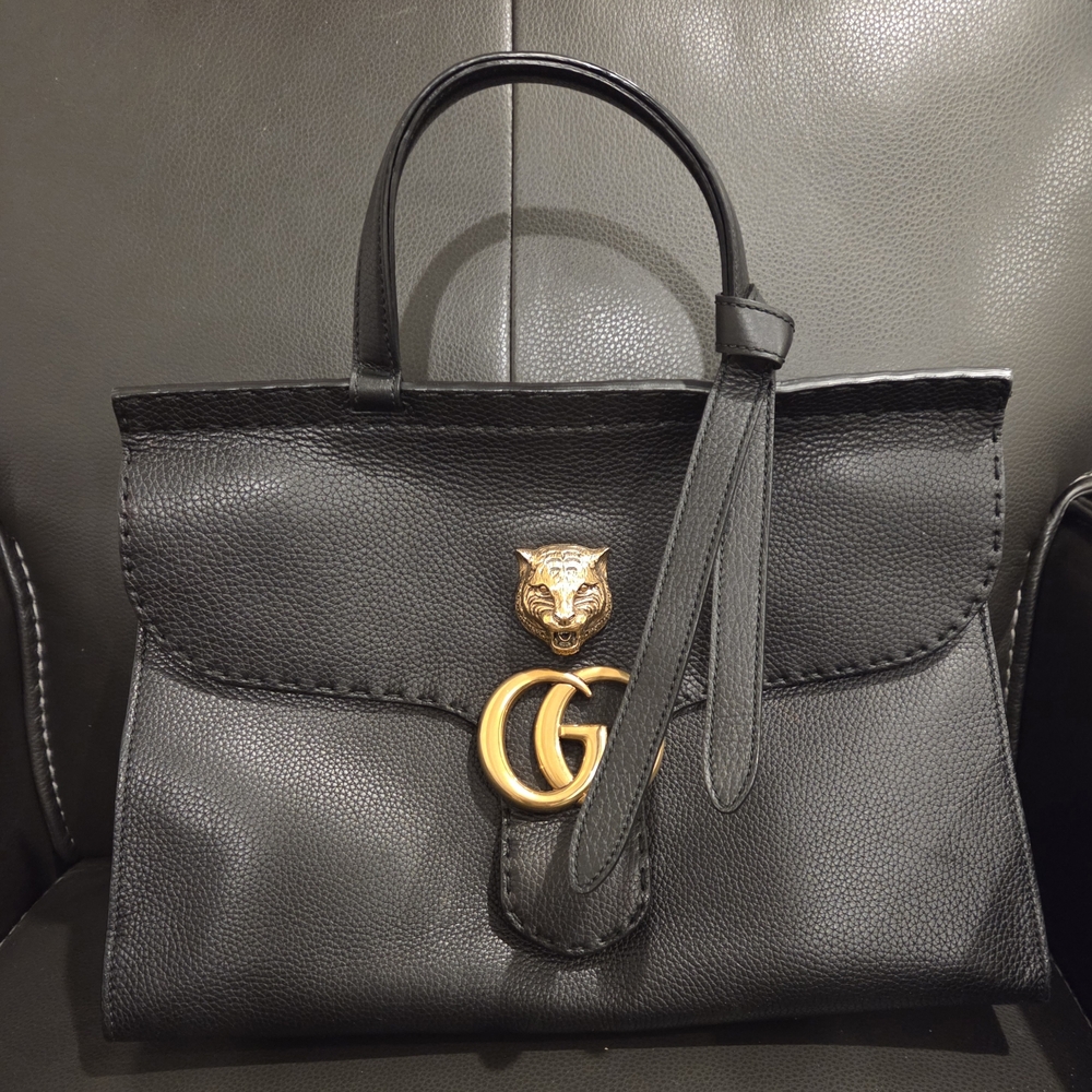 Gucci Black Leather Satchel with Gold Accents Very Rare Discontinue By Gucci